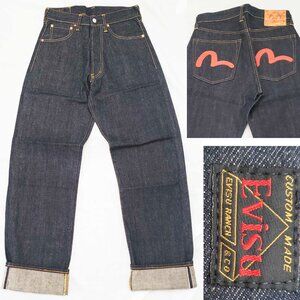 EVISU Vintage Unisex Selvedge Dark Denim Jeans Pants NWOT Custom Made Italy 29